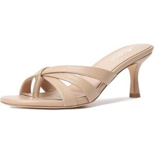 Women Strappy Kitten Nude Heels Open Toe Mules Thong Sandal for Party Wedding